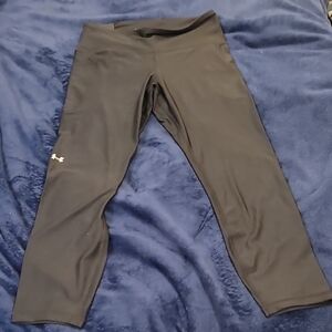 Under Armour, Black Compression Ankle Leggings With One Side Pocket, Size Large